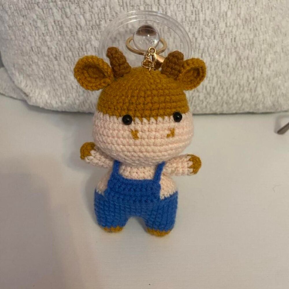 Handmade Crocheted Keychain Cow